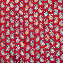 【3個セット】〔1m単位切り売り〕ジャイプル　職人手作り木版染め　色彩美しいボタニカルデザイン　おしゃれ　生地　花柄　テーブルクロス　刺繍素材などへ〔幅約109cm〕 - レッド系 - サブ5