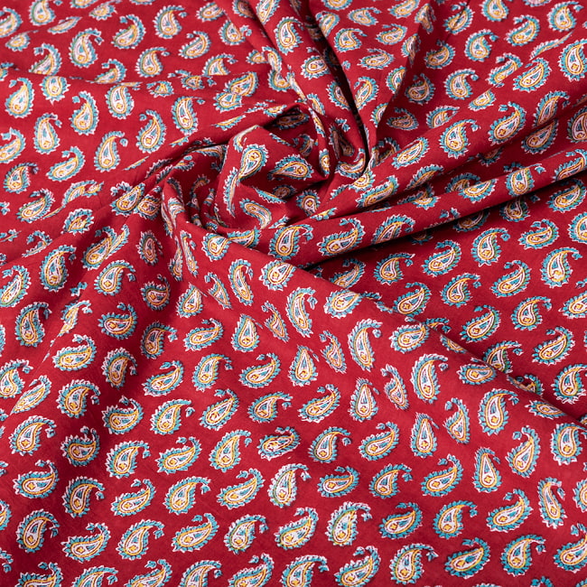 【3個セット】〔1m単位切り売り〕ジャイプル　職人手作り木版染め　色彩美しいボタニカルデザイン　おしゃれ　生地　花柄　テーブルクロス　刺繍素材などへ〔幅約109cm〕 - レッド系 7 - とても良い風合いです