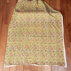 【3個セット】〔1m単位切り売り〕ジャイプル　職人手作り木版染め　色彩美しいボタニカルデザイン　おしゃれ　生地　花柄　テーブルクロス　刺繍素材などへ〔幅約110cm〕 - 黄緑系 - サブ3