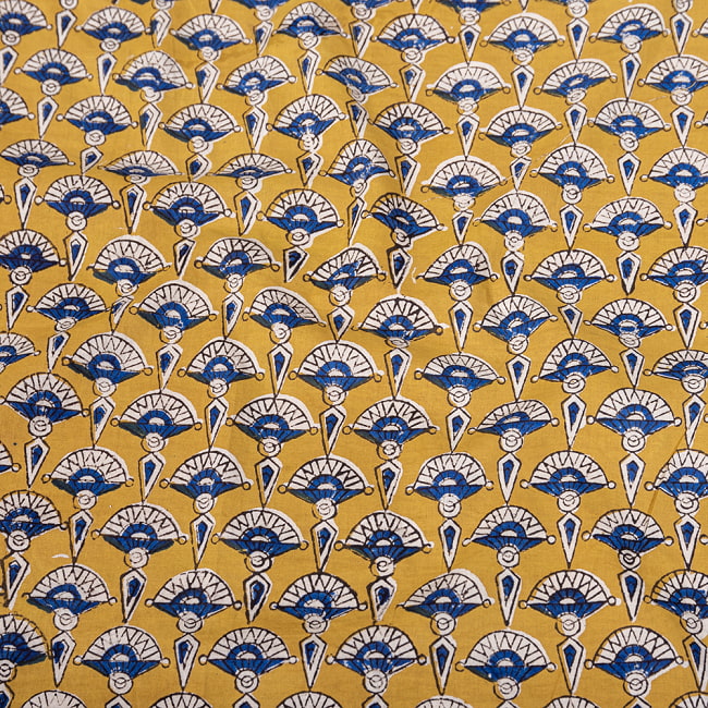 【3個セット】〔1m単位切り売り〕ジャイプル 職人手作り木版染め 色彩美しいボタニカルデザイン おしゃれ 生地 花柄 テーブルクロス 刺繍素材などへ〔幅約111cm〕 - イエロー系 5 - インドならではの布ですね。