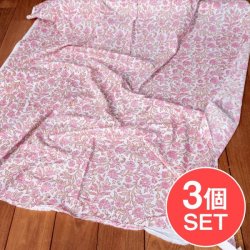 【3個セット】〔1m単位切り売り〕ジャイプル 職人手作り 色彩豊かなボタニカルデザイン おしゃれ 生地 花柄 テーブルクロス 刺繍素材などへ〔幅約111cm〕 - ピンク系