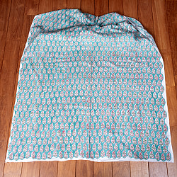 【3個セット】〔1m単位切り売り〕ジャイプル　職人手作り木版染め　色彩美しいボタニカルデザイン　おしゃれ　生地　花柄　テーブルクロス　刺繍素材などへ〔幅約112cm〕 - グリーン系 - サブ3