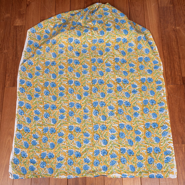 【3個セット】〔1m単位切り売り〕ジャイプル 職人手作り木版染め 色彩美しいボタニカルデザイン おしゃれ 生地 花柄 テーブルクロス 刺繍素材などへ〔幅約112cm〕 - ブルー系 3 - とても素敵な雰囲気です