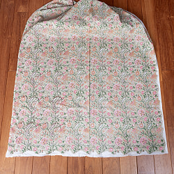 【3個セット】〔1m単位切り売り〕ジャイプル　職人手作り木版染め　色彩美しいボタニカルデザイン　おしゃれ　生地　花柄　テーブルクロス　刺繍素材などへ〔幅約112cm〕 - ライトグリーン系 - サブ3