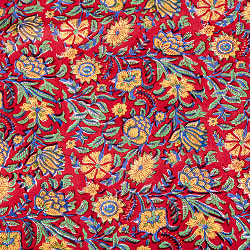 【3個セット】〔1m単位切り売り〕ジャイプル　職人手作り木版染め　色彩美しいボタニカルデザイン　おしゃれ　生地　花柄　テーブルクロス　刺繍素材などへ〔幅約112cm〕 - レッド系 - サブ5