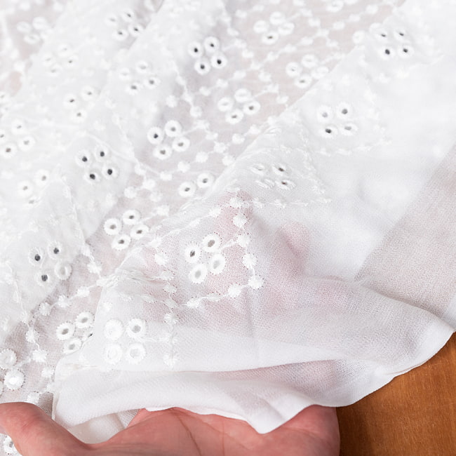 【3個セット】〔1m単位切り売り〕ミラーワークと刺繍入りメッシュ　シースルー生地布〔幅約107cm〕　ホワイト 6 - 陰影があるとこのような感じになります