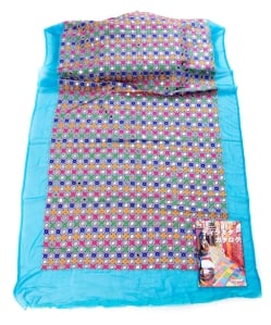 【3個セット】〔1m単位切り売り〕ミラーワーク付きラジャスタンの刺繍布〔107cm〕 - 水色 - サブ4