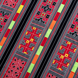 【3個セット】〔1m単位切り売り〕モン族の刺繍風プリントファブリック　生地　少数民族　フォークロア　民俗的　トライバル〔約162cm〕 - サブ5