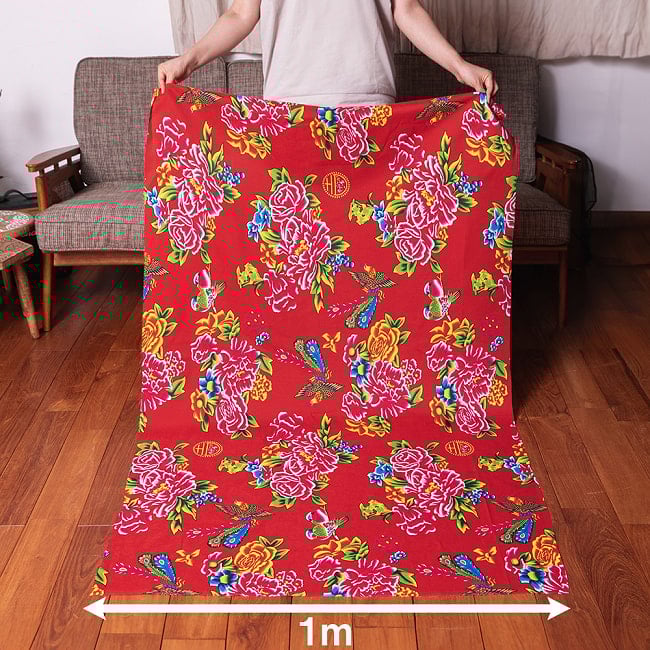 【3個セット】〔1m単位切り売り〕モン族の刺繍風プリントファブリック　生地　少数民族　フォークロア　民俗的　トライバル〔約162cm〕 9 - 類似サイズ品(MB-RSCLTH-1550)を1m切ってみたところです。横幅がしっかりあるので、結構沢山使えますよ。