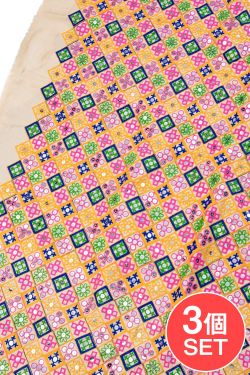 【3個セット】〔1m単位切り売り〕ラジャスタンの刺繍布〔108cm〕 - シャンパンゴールドの商品写真