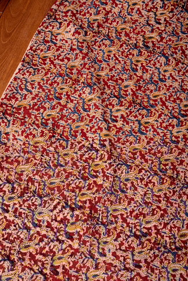 【3個セット】〔1m単位切り売り〕伝統息づく南インドから 昔ながらの木版染め更紗模様布〔約106cm〕 - レッド 4 - 1mの長さごとにご購入いただけます。