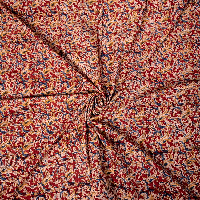 【3個セット】〔1m単位切り売り〕伝統息づく南インドから 昔ながらの木版染め更紗模様布〔約106cm〕 - レッド 5 - インドならではの布ですね。