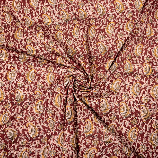 【3個セット】〔1m単位切り売り〕伝統息づく南インドから 昔ながらの木版染め更紗模様布〔約106cm〕 - 赤茶 5 - インドならではの布ですね。