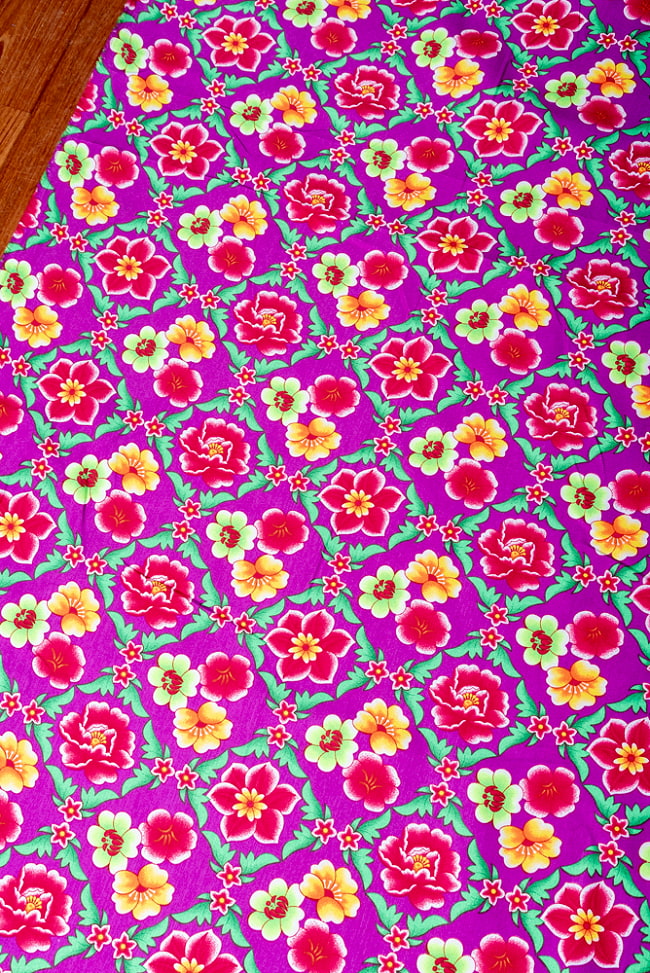 【5個セット】〔1m単位切り売り〕アジアのレトロ花柄ファブリック　生地　東北大花布　ヴィンテージ風　昭和レトロ〔約159cm〕 - パープル 4 - 1mの長さごとにご購入いただけます。