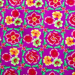 【5個セット】〔1m単位切り売り〕アジアのレトロ花柄ファブリック　生地　東北大花布　ヴィンテージ風　昭和レトロ〔約159cm〕 - パープル - サブ5