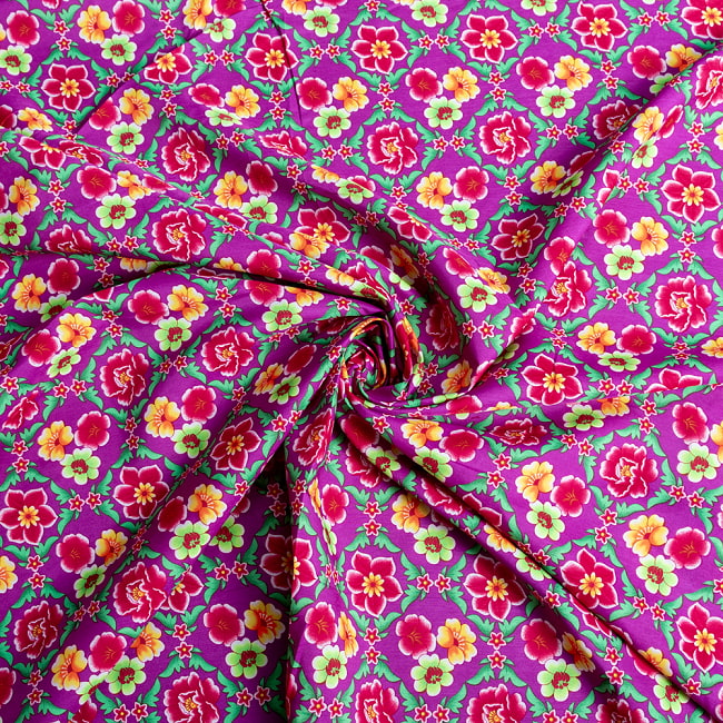 【5個セット】〔1m単位切り売り〕アジアのレトロ花柄ファブリック　生地　東北大花布　ヴィンテージ風　昭和レトロ〔約159cm〕 - パープル 6 - とても良い風合いです