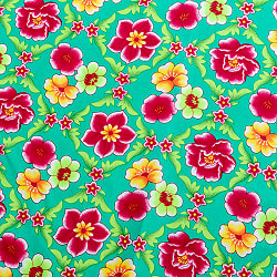 【5個セット】〔1m単位切り売り〕アジアのレトロ花柄ファブリック　生地　東北大花布　ヴィンテージ風　昭和レトロ〔約160cm〕 - グリーン - サブ5