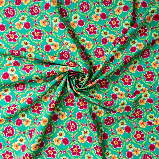 【5個セット】〔1m単位切り売り〕アジアのレトロ花柄ファブリック　生地　東北大花布　ヴィンテージ風　昭和レトロ〔約160cm〕 - グリーン 6 - とても良い風合いです