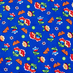 【5個セット】〔1m単位切り売り〕アジアのレトロ小花柄ファブリック　ヴィンテージ風　昭和レトロ〔約128cm〕 - ブルー - サブ5
