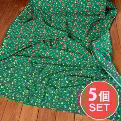 【5個セット】〔1m単位切り売り〕アジアのレトロ小花柄ファブリック　ヴィンテージ風　昭和レトロ〔約130cm〕 - グリーン