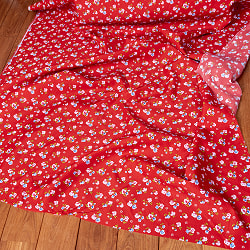 【5個セット】〔1m切単位り売り〕アジアのレトロ小花柄ファブリック　ヴィンテージ風　昭和レトロ〔約162.5cm〕 - レッド - サブ2