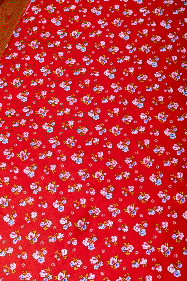 【5個セット】〔1m切単位り売り〕アジアのレトロ小花柄ファブリック　ヴィンテージ風　昭和レトロ〔約162.5cm〕 - レッド 4 - 1mの長さごとにご購入いただけます。