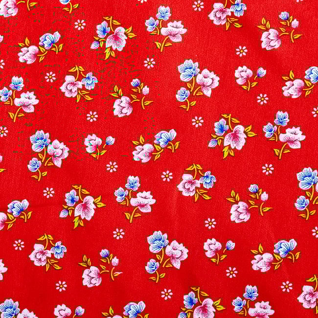 【5個セット】〔1m切単位り売り〕アジアのレトロ小花柄ファブリック　ヴィンテージ風　昭和レトロ〔約162.5cm〕 - レッド 5 - 拡大写真です