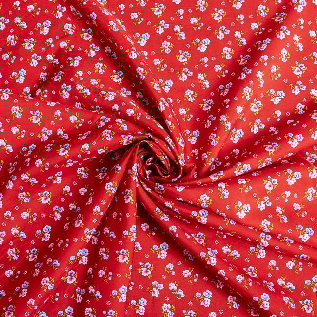 【5個セット】〔1m切単位り売り〕アジアのレトロ小花柄ファブリック　ヴィンテージ風　昭和レトロ〔約162.5cm〕 - レッド 6 - とても良い風合いです