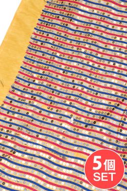 【5個セット】〔1m切単位り売り〕インドのスパンコールクロス布〔106cm〕 - イエローの商品写真