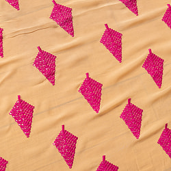 【5個セット】〔1m切単位り売り〕インドのスパンコール刺繍付き　シフォン生地布〔約106cm〕ベージュ系 - サブ5