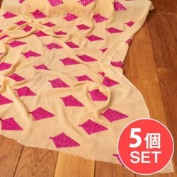 【5個セット】〔1m切単位り売り〕インドのスパンコール刺繍付き　シフォン生地布〔約106cm〕ベージュ系(SET-FABR-514)