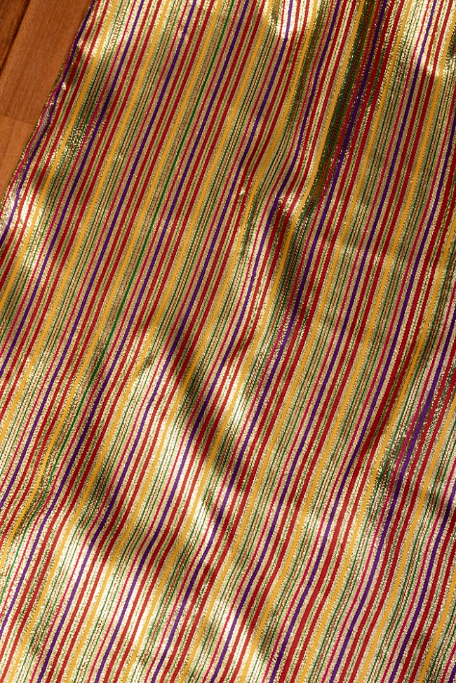 【5個セット】〔1m切単位り売り〕インドの伝統模様布　ボーダー　ストライプ柄〔約103cm〕カラフル系 4 - インドならではの布ですね