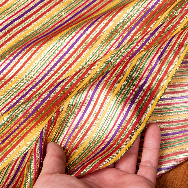 【5個セット】〔1m切単位り売り〕インドの伝統模様布　ボーダー　ストライプ柄〔約103cm〕カラフル系 7 - 生地の拡大写真です