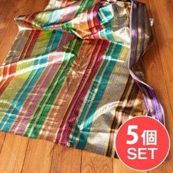 【5個セット】〔1m切単位り売り〕インドの伝統模様布 ボーダー ストライプ柄〔約99cm〕カラフル系