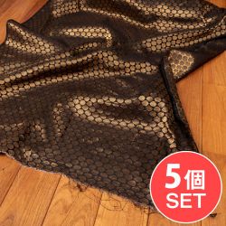 【5個セット】〔1m切単位り売り〕インドの伝統模様布　光沢感のあるブロケード生地　金糸〔約107cm〕ブラック系の商品写真