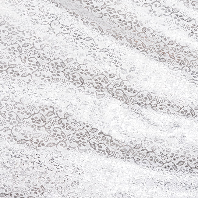 【5個セット】〔1m切単位り売り〕インドの伝統模様布　光沢感のあるブロケード生地〔約101cm〕ホワイト系 5 - 生地の拡大写真です