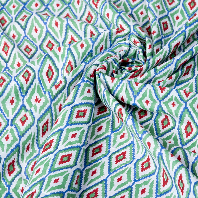 【5個セット】〔1m切単位り売り〕ジャイプル　職人手作り　　インド伝統の木版染め更紗マルチクロス〔幅約111cm〕 - イカット風ウッドプリント生地 7 - とても良い風合いです