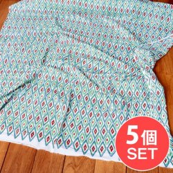 【5個セット】〔1m切単位り売り〕ジャイプル 職人手作り  インド伝統の木版染め更紗マルチクロス〔幅約111cm〕 - イカット風ウッドプリント生地