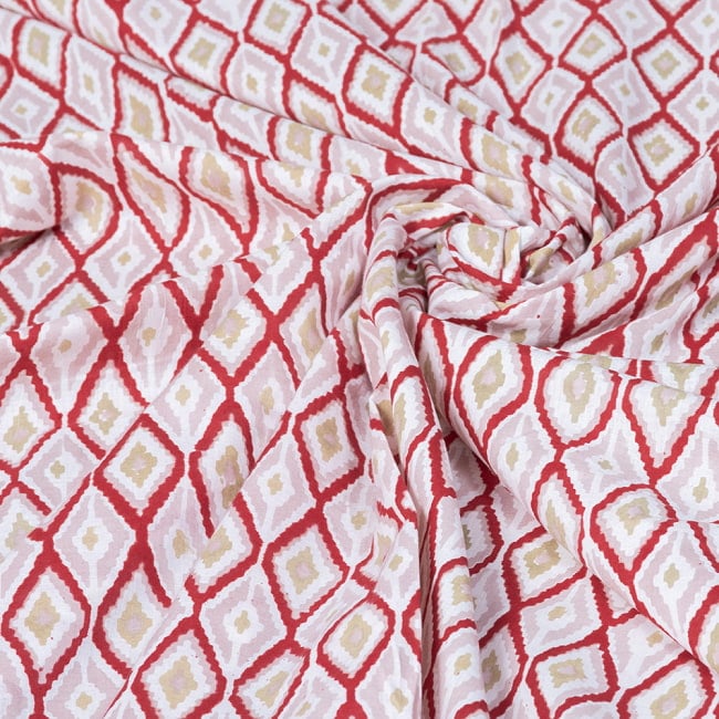 【5個セット】〔1m切単位り売り〕ジャイプル　職人手作り　　インド伝統の木版染め更紗マルチクロス〔幅約111cm〕 - イカット風ウッドプリント生地 7 - とても良い風合いです