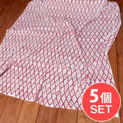 【5個セット】〔1m切単位り売り〕ジャイプル 職人手作り  インド伝統の木版染め更紗マルチクロス〔幅約111cm〕 - イカット風ウッドプリント生地