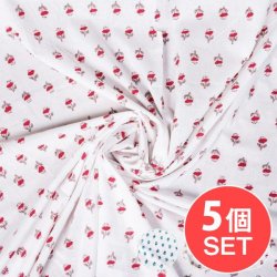 【お得な5個セット アソート】〔1m切単位り売り〕ジャイプル 職人手作り 色彩豊かなボタニカルデザイン おしゃれ 生地 花柄 テーブルクロス 刺繍素材などへ〔幅約108cm〕 - ホワイト系