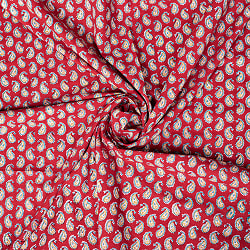 【5個セット】〔1m切単位り売り〕ジャイプル　職人手作り木版染め　色彩美しいボタニカルデザイン　おしゃれ　生地　花柄　テーブルクロス　刺繍素材などへ〔幅約109cm〕 - レッド系 - サブ2