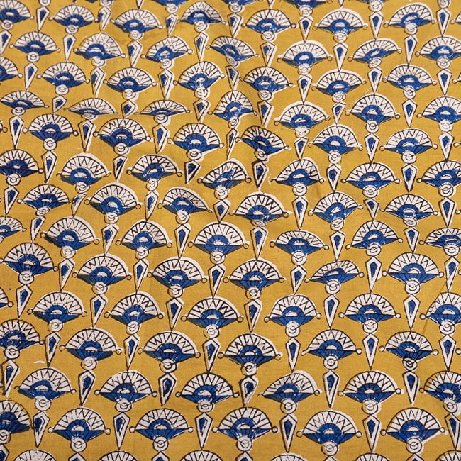 【5個セット】〔1m切単位り売り〕ジャイプル 職人手作り木版染め 色彩美しいボタニカルデザイン おしゃれ 生地 花柄 テーブルクロス 刺繍素材などへ〔幅約111cm〕 - イエロー系 5 - インドならではの布ですね。