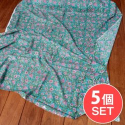 【5個セット】〔1m切単位り売り〕ジャイプル 職人手作り 色彩豊かなボタニカルデザイン おしゃれ 生地 花柄 テーブルクロス 刺繍素材などへ〔幅約111cm〕 - グリーン系