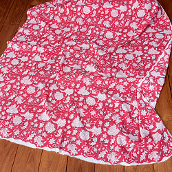 【5個セット】〔1m切単位り売り〕ジャイプル　職人手作り木版染め　色彩美しいボタニカルデザイン　おしゃれ　生地　花柄　テーブルクロス　刺繍素材などへ〔幅約111cm〕 - ピンク系 - サブ2