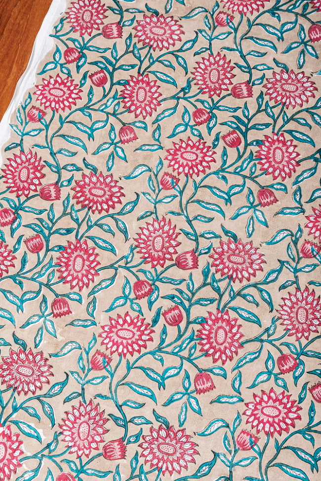 【5個セット】〔1m単位切り売り〕ジャイプル 職人手作り木版染め 色彩美しいボタニカルデザイン おしゃれ 生地 花柄 テーブルクロス 刺繍素材などへ〔幅約111cm〕 - ブラウン系 4 - 1mの長さごとにご購入いただけます。