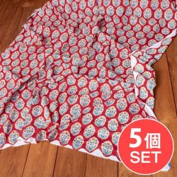 【5個セット】〔1m切単位り売り〕ジャイプル 職人手作り 色彩豊かなボタニカルデザイン おしゃれ 生地 花柄 テーブルクロス 刺繍素材などへ〔幅約111cm〕 - レッド系