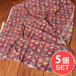【5個セット】〔1m切単位り売り〕ジャイプル 職人手作り 色彩豊かなボタニカルデザイン おしゃれ 生地 花柄 テーブルクロス 刺繍素材などへ〔幅約112cm〕 - レッド系