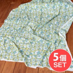 【5個セット】〔1m切単位り売り〕ジャイプル 職人手作り 色彩豊かなボタニカルデザイン おしゃれ 生地 花柄 テーブルクロス 刺繍素材などへ〔幅約113cm〕 - ウグイス系