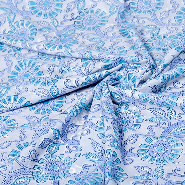 【5個セット】〔1m切単位り売り〕ジャイプル　職人手作り木版染め　色彩美しいボタニカルデザイン　おしゃれ　生地　花柄　テーブルクロス　刺繍素材などへ〔幅約113cm〕 - グレー系 7 - とても良い風合いです